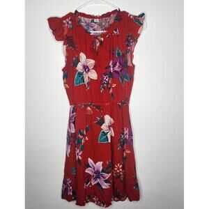 Old Navy Dress Womens Small Red Floral Short Sleeve Boho Summer Rayon Pockets